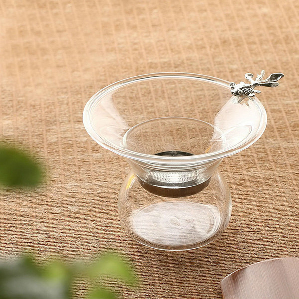 Gold Fish Handle Clear Glass Stainless Steel Fine Mesh Tea Strainer & Drip Tray