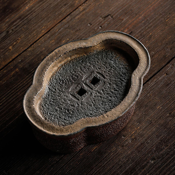 Retro Copper Coin Begonia Water Storage  Ceramics Tea Tray 185x140x50mm