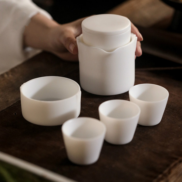 White Jade Porcelain Ceramic Kungfu Tea Teapot And Teacup Set 170ml