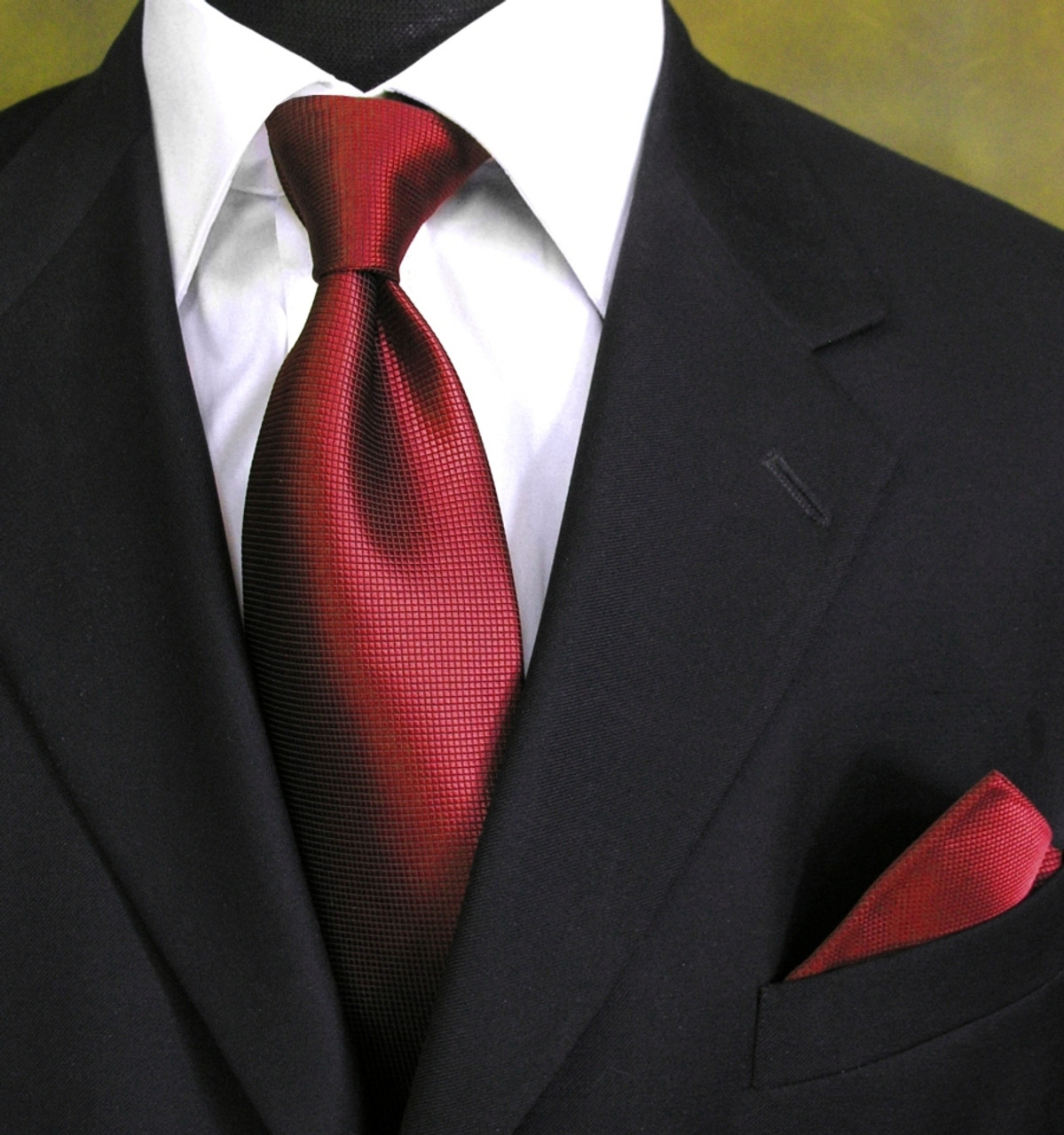 100% Woven Silk Necktie with Pocket Square - Dark Red - Vavra's