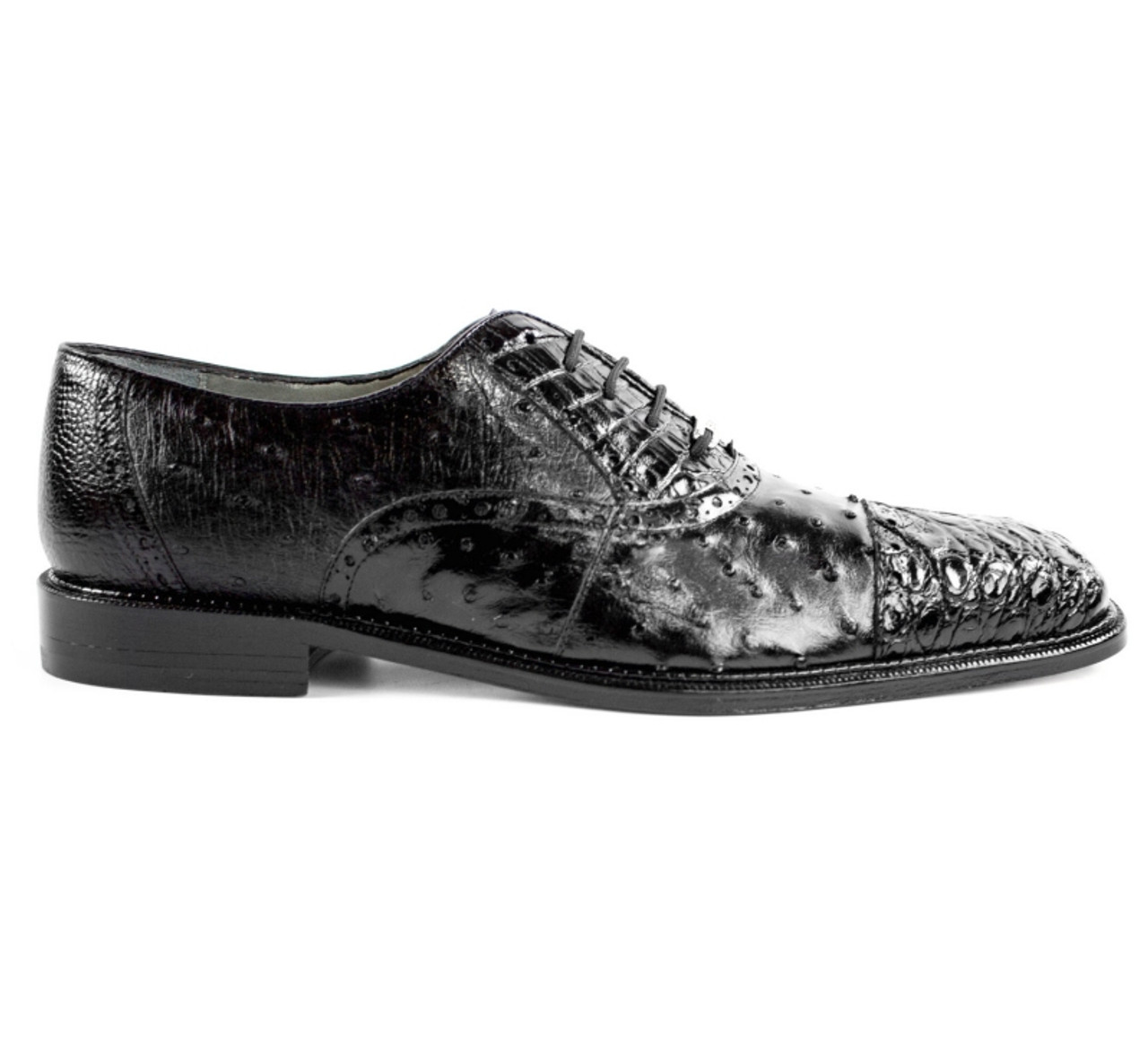 Belvedere 100% Genuine Ostrich Quill & Crocodile Cap-Toe Dress Tie Shoe