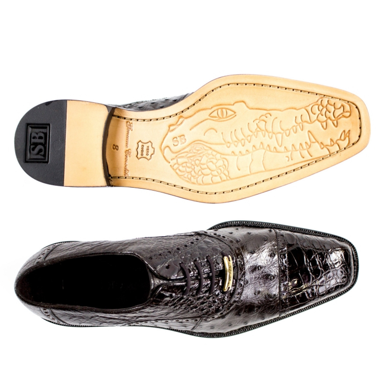 Belvedere 100% Genuine Ostrich Quill & Crocodile Cap-Toe