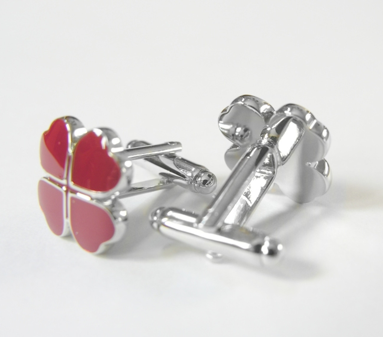 Burgundy Tone Four Leaf Clover Cufflinks (V-CF-52183)