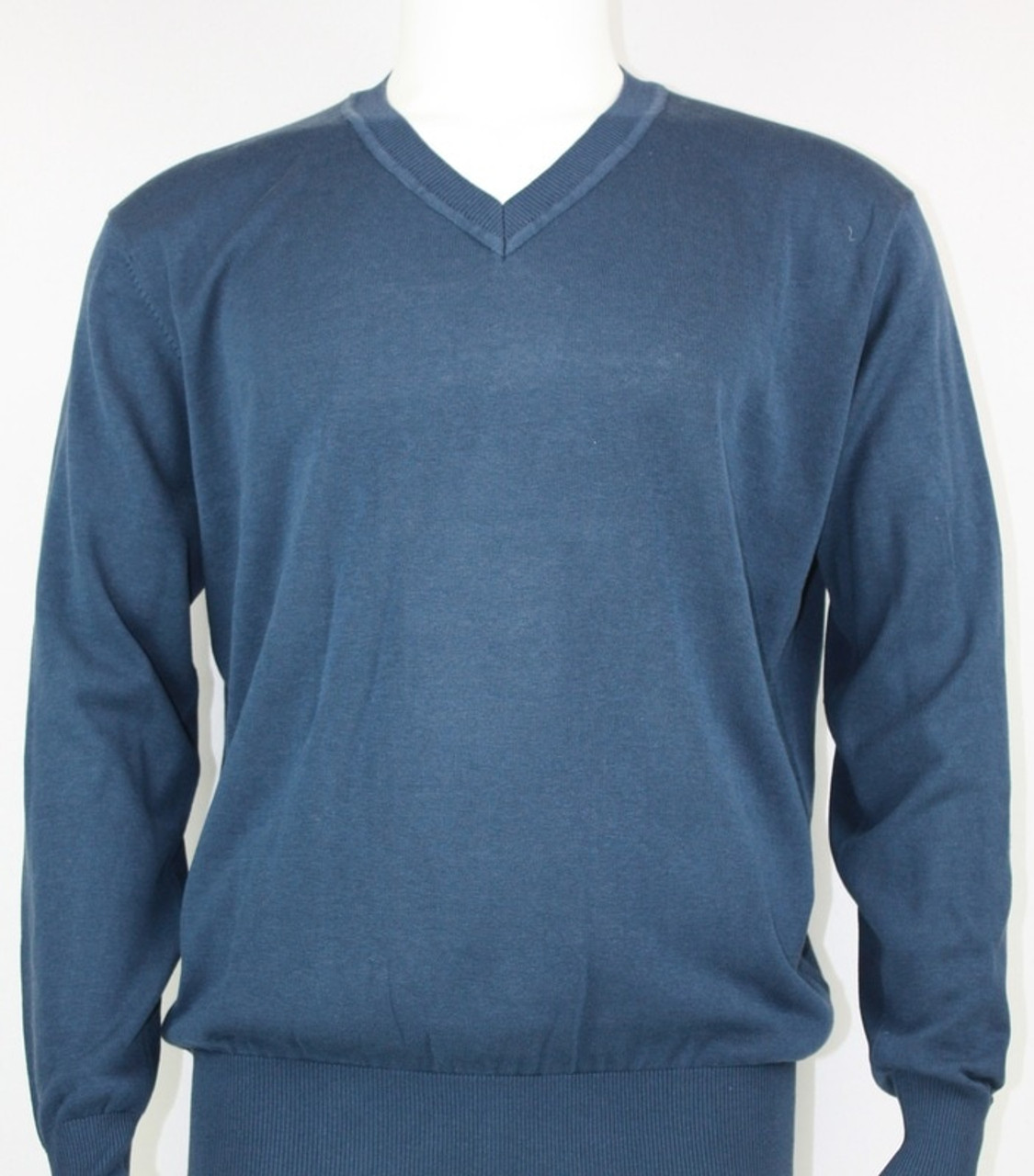 Bassiri V-Neck Silk Knit Long Sleeve Sweater - Blue Marine - Vavra's ...