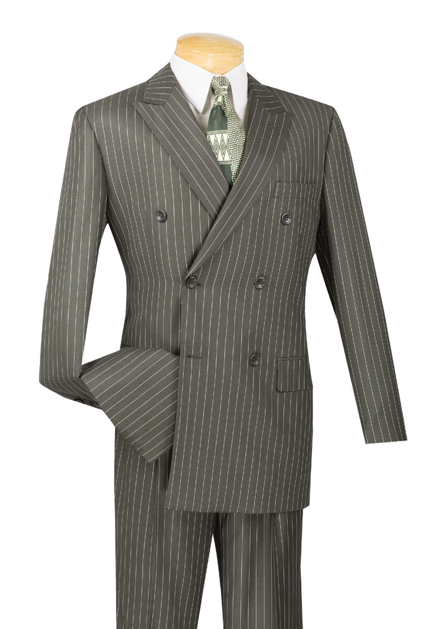 Vinci Men's Brown Double Breasted 6 Button Classic Fit Suit NEW 