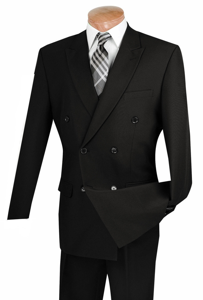 Lucci Black Double-Breasted Suit with Pleated Slacks - Vavra's