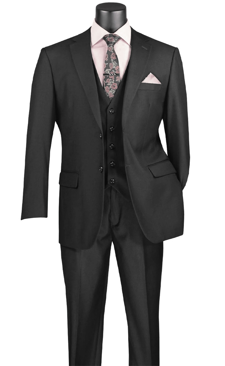 Vinci 2-Button Classic Suit with Vest - Black - Vavra's Menswear