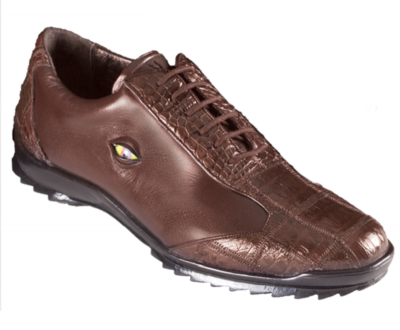 Los Altos Cognac Caiman Crocodile Patch Work Men's Casual Sneakers main image 1