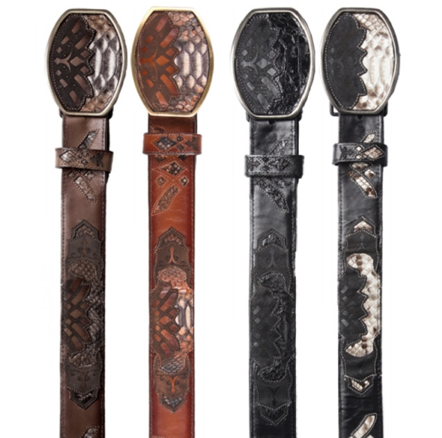 Los Altos Handmade Python Western Belt – Genuine Snakeskin – Rustic Brown Cowboy
