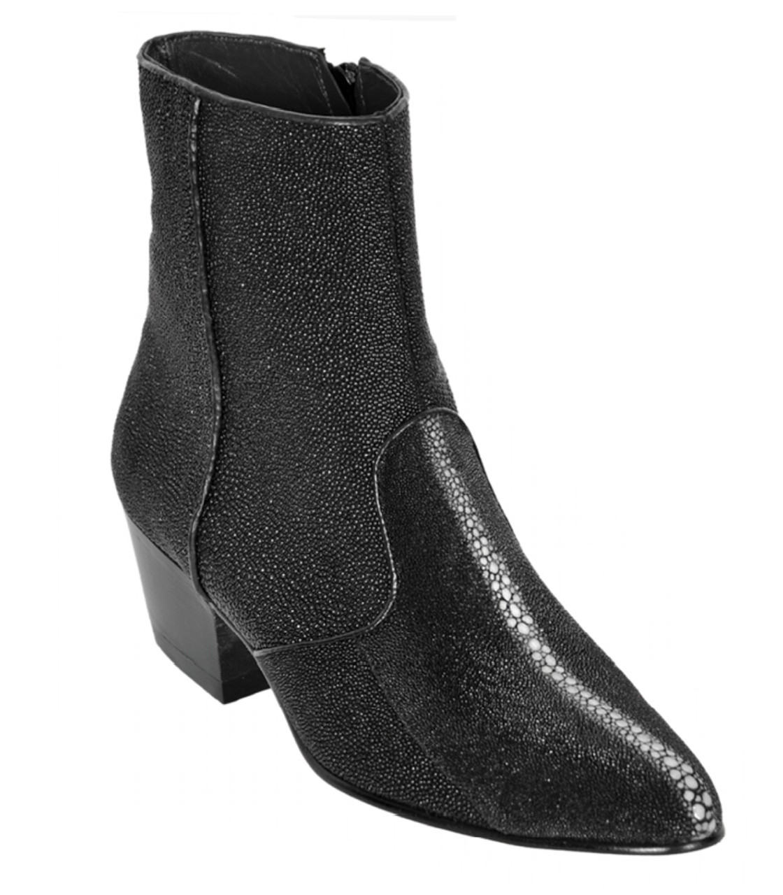 Los Altos Genuine Stingray Charro Heel Ankle Boot - Black