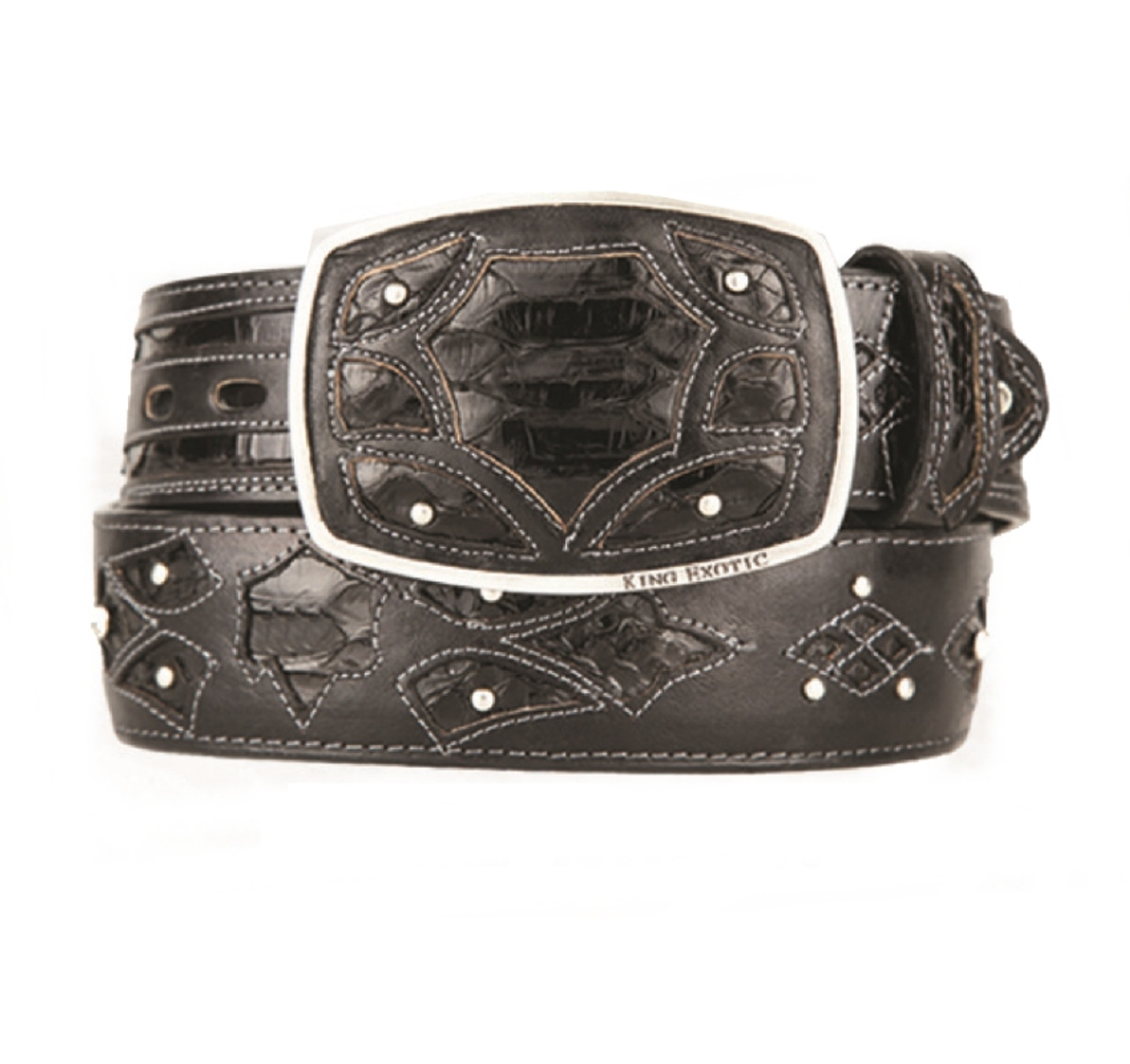 King Exotic Genuine Python Cut-Out Design Western Belt - Black