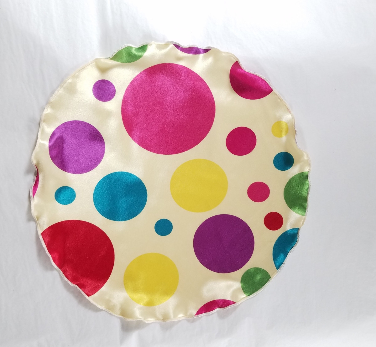 2in1 Pouf Round Pocket Square Large Polka Dots on Cream Vavra's Menswear