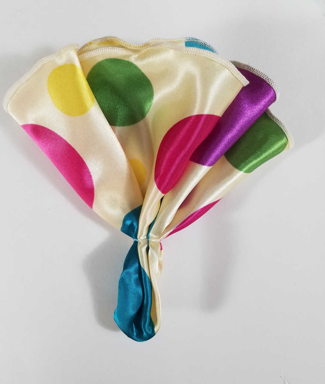 2in1 Pouf Round Pocket Square Large Polka Dots on Cream Vavra's Menswear