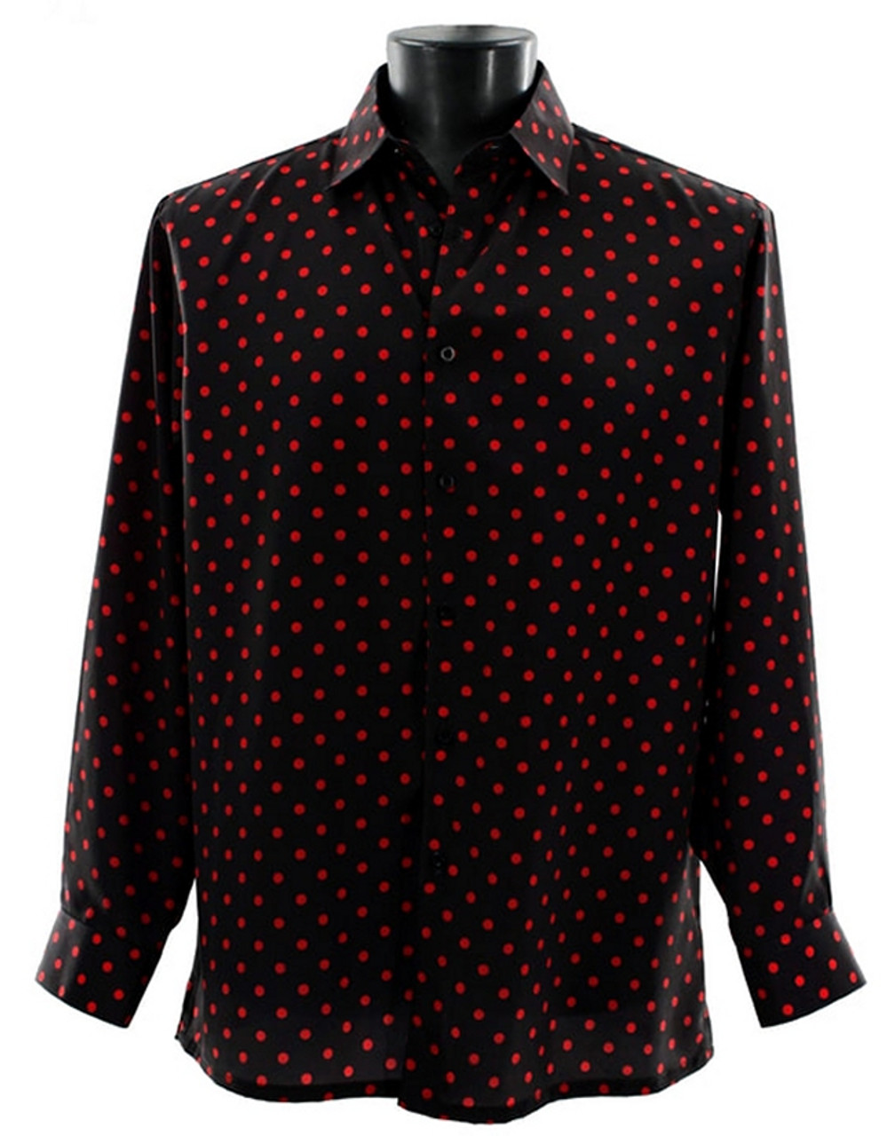 Bassiri Red Polka Dot on Black Long Sleeve Camp Shirt - Vavra's Menswear