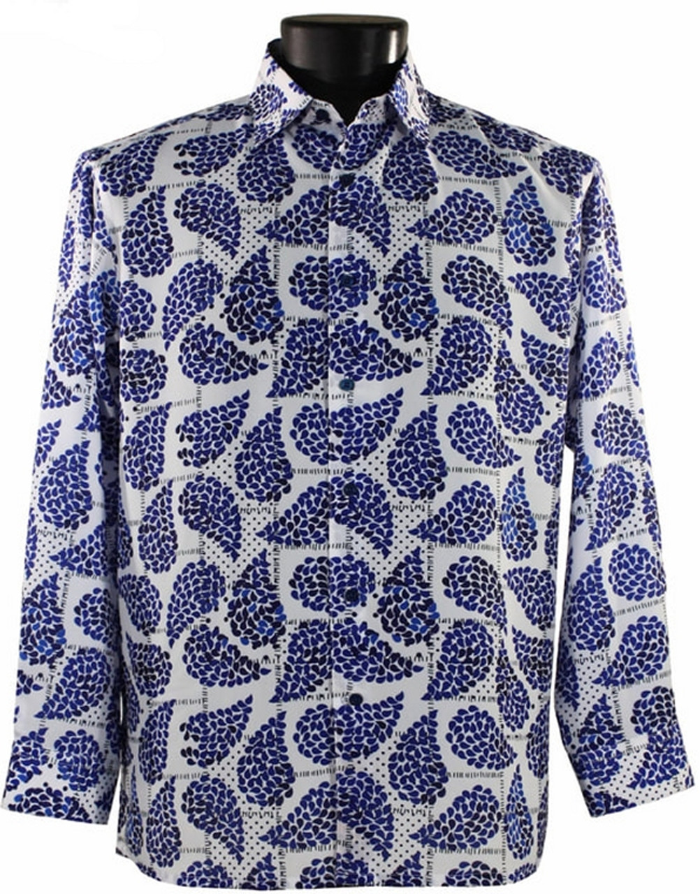 Bassiri Long Sleeve Camp Shirt - Blue Fancy Paisley Design - Vavra's ...