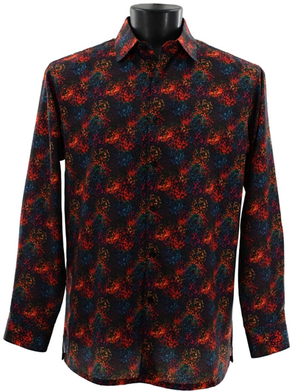 Bassiri Long Sleeve Camp Shirt - Red & Blue Mesh Pattern - Vavra's Menswear