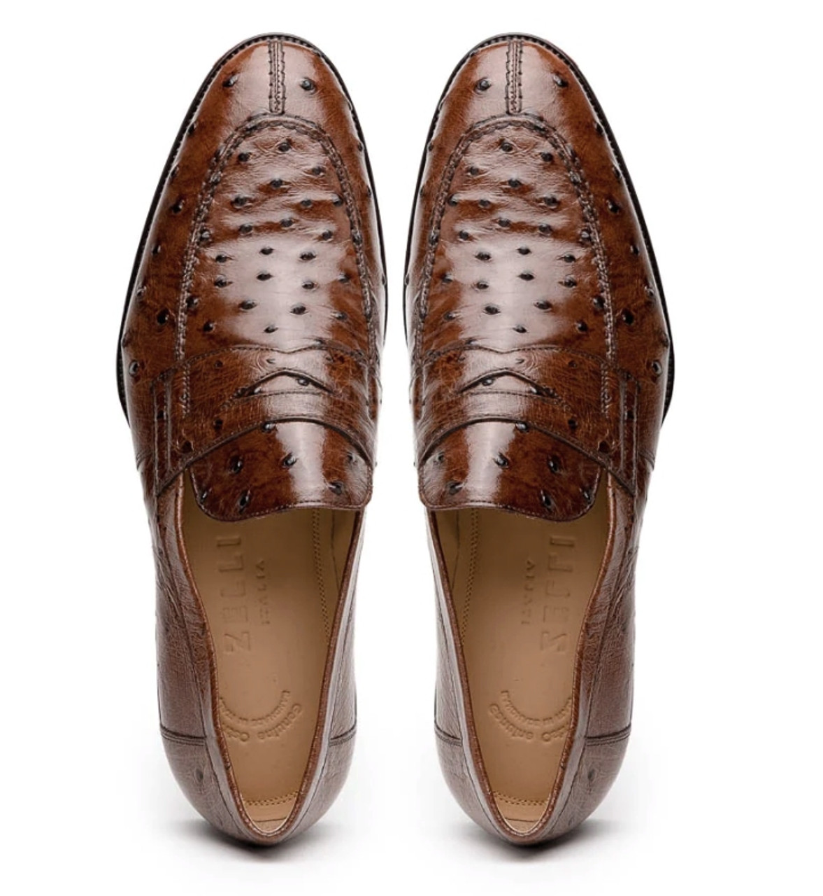 Zelli Italian Long Toe Penny Loafer in Genuine Ostrich Quill