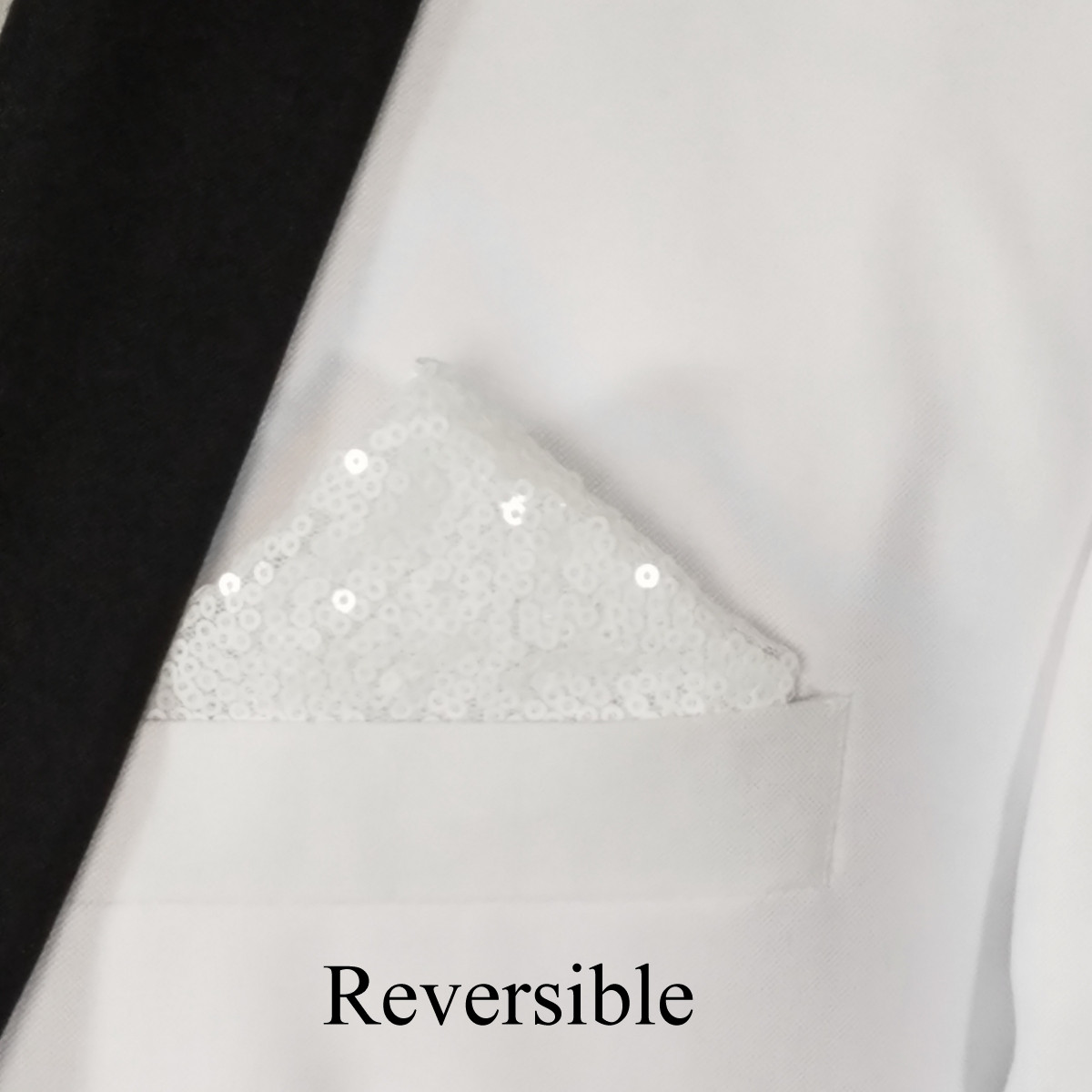 Men's White Sequin Pre-Folded Pocket Square Insert - Point Design ...