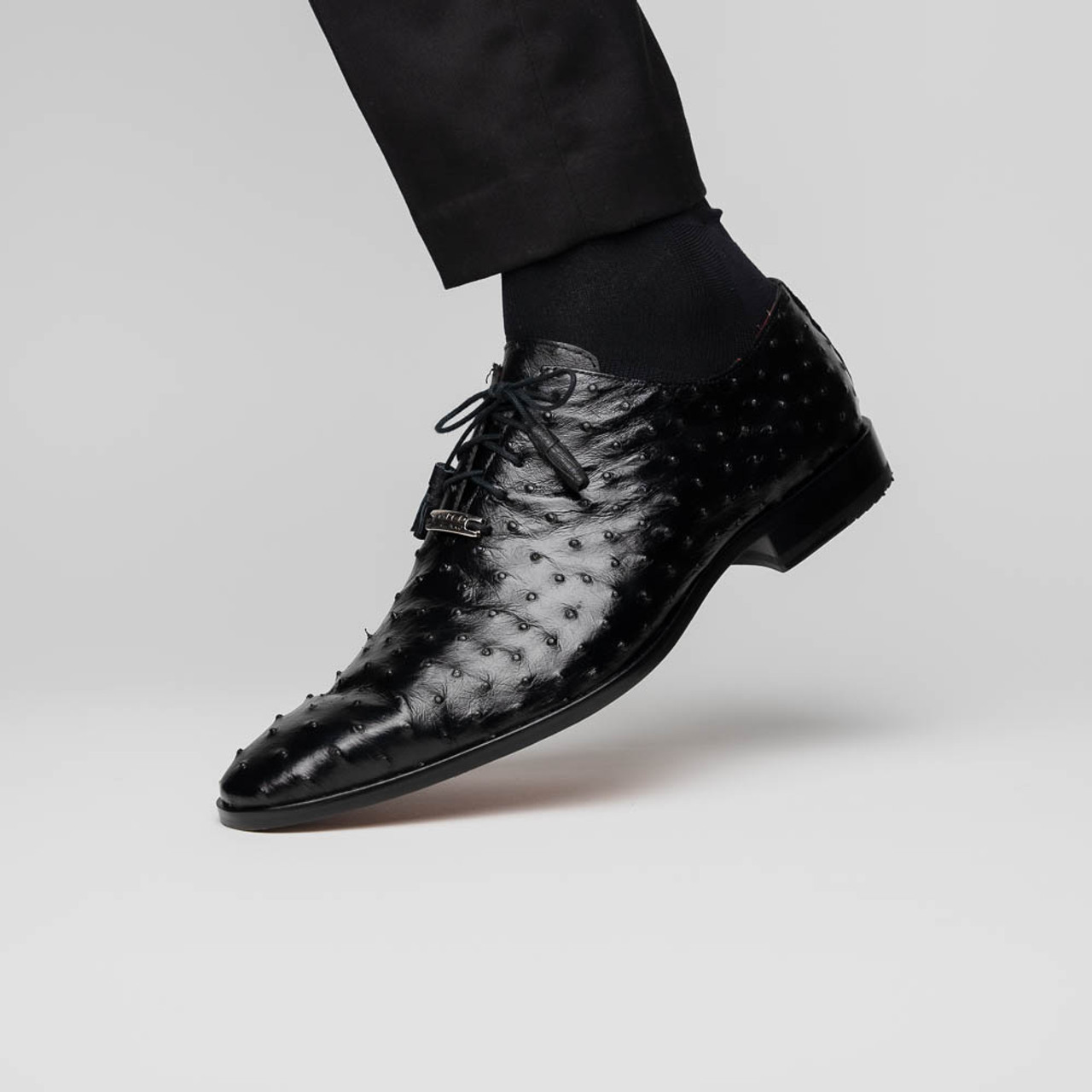 Marco di Milano Genuine Ostrich Quill Dress Tie Shoe - Black