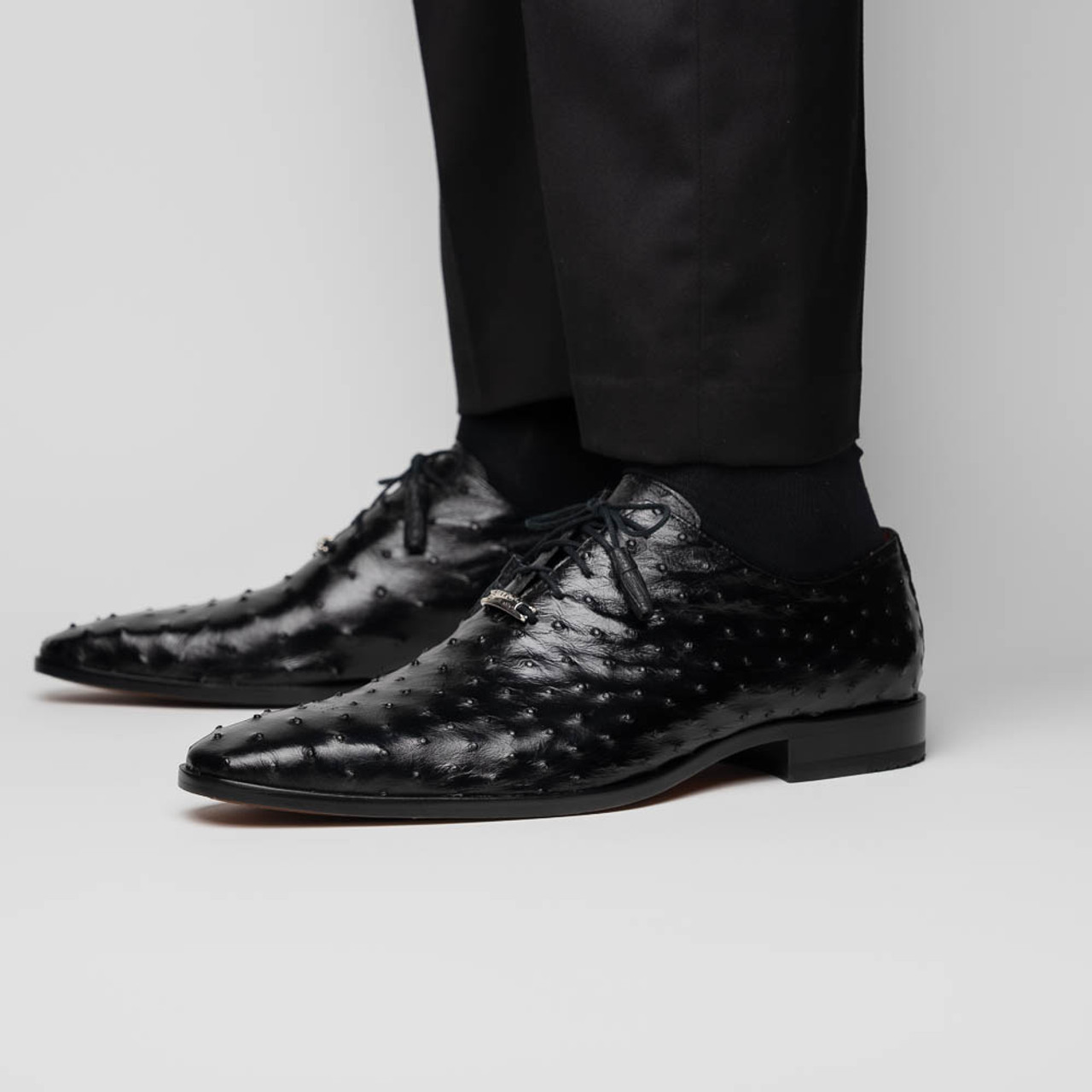 Marco di Milano Genuine Ostrich Quill Dress Tie Shoe - Black