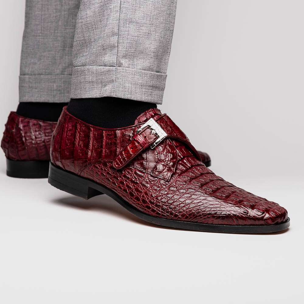 Rovigo Red Men’s Genuine Caiman Crocodile Dress Monk Strap | Marco Di Milano