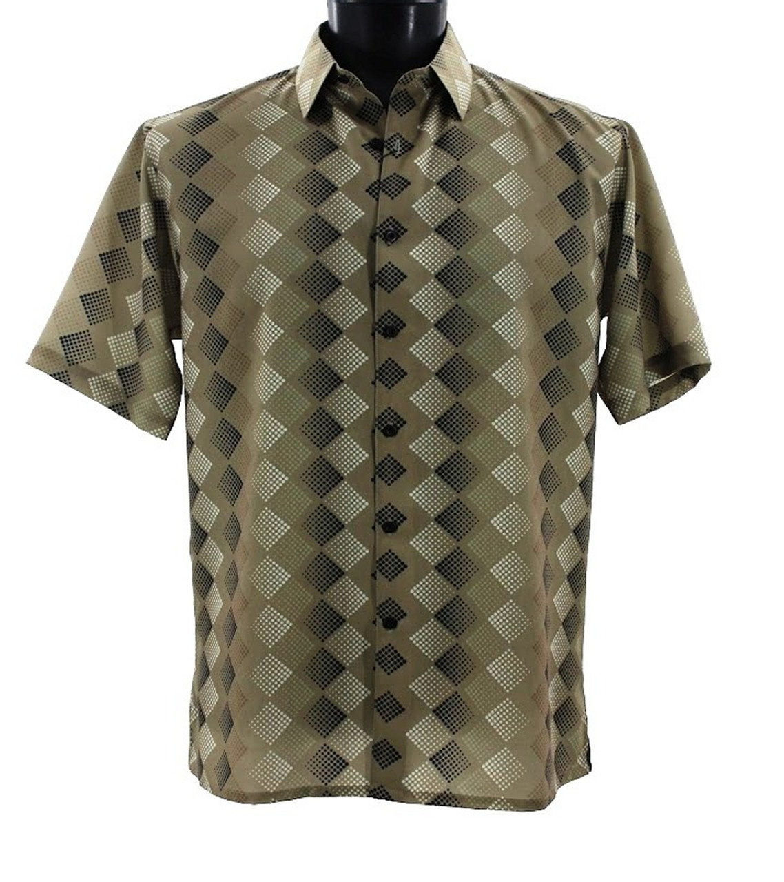 Bassiri Short Sleeve Camp Shirt - Tan Prismatic Diamond Design