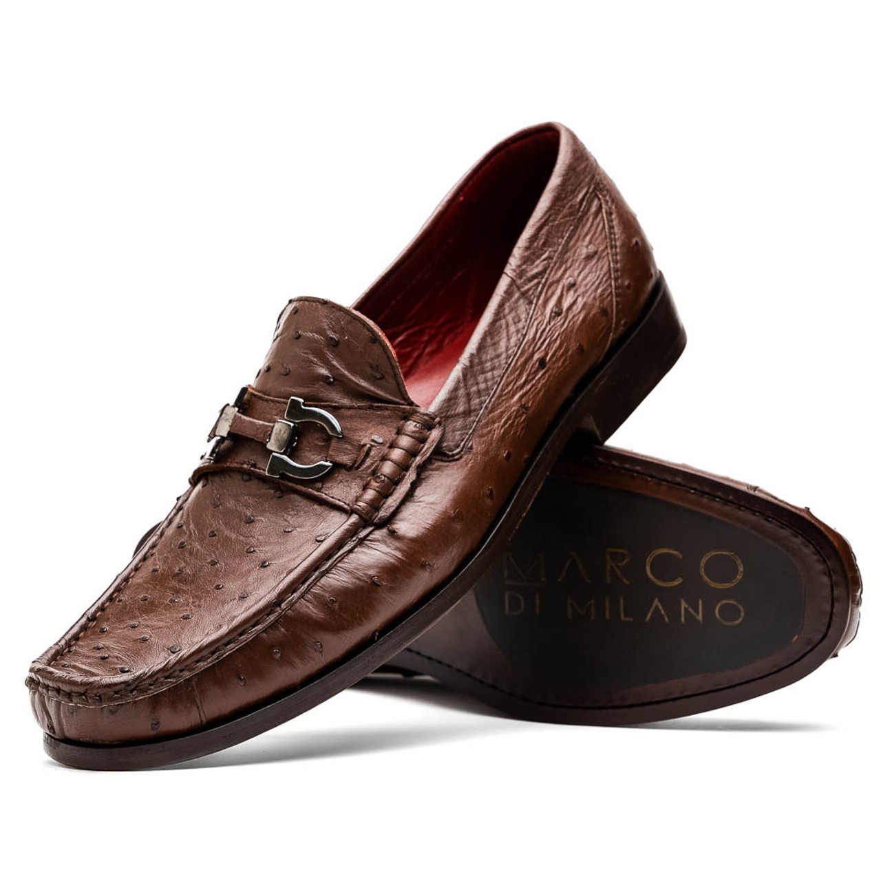 Marco di Milano Genuine Ostrich Quill Horsebit Loafer - Brown