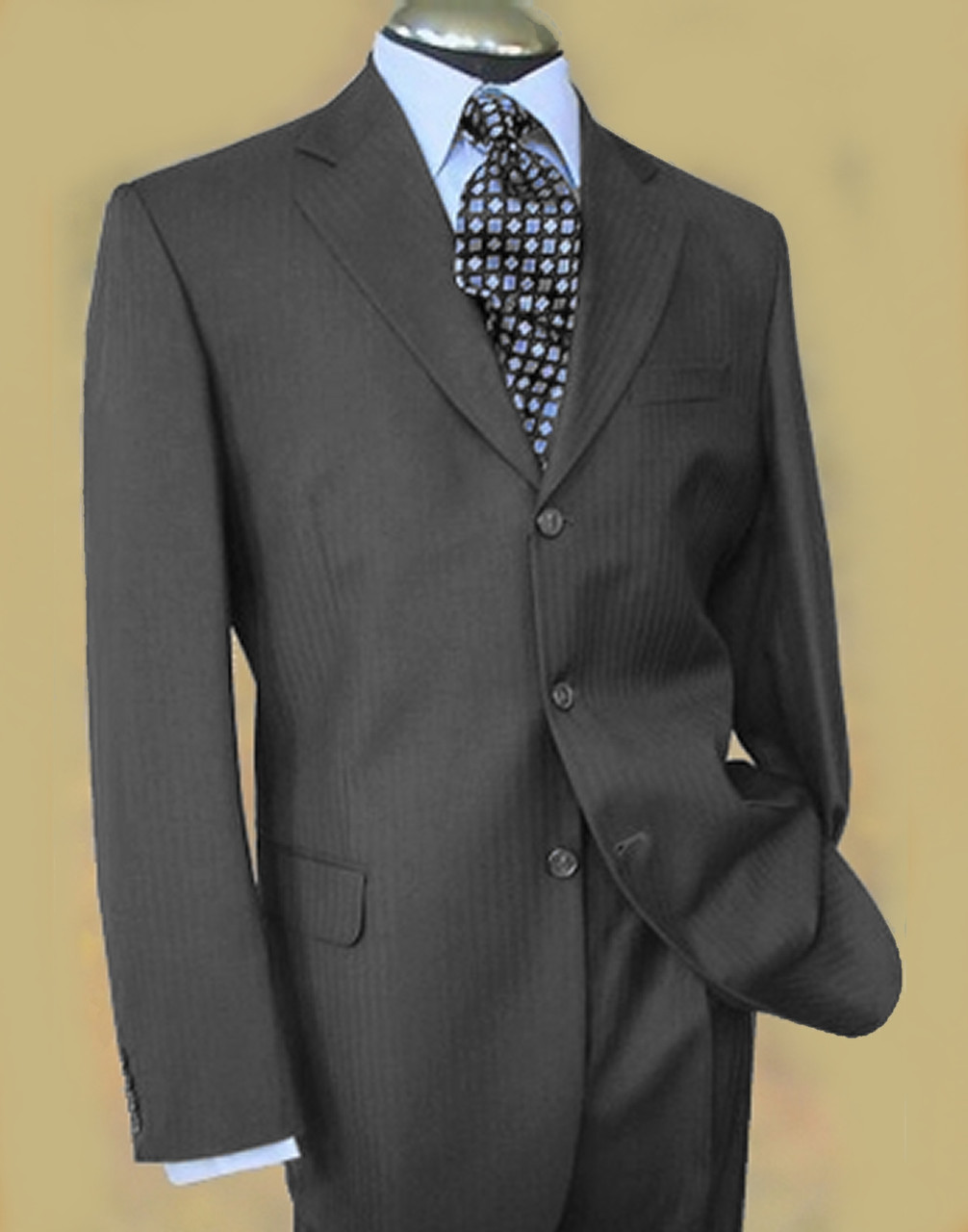 Leonardo Valenti 3 Button Charcoal Herringbone Weave Suit - Made