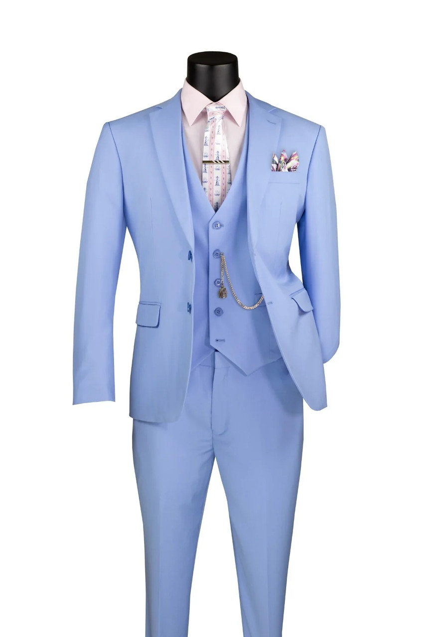 Vinci 2-Button Light Blue Suit with Vest - Slim Fit - Vavra's Menswear