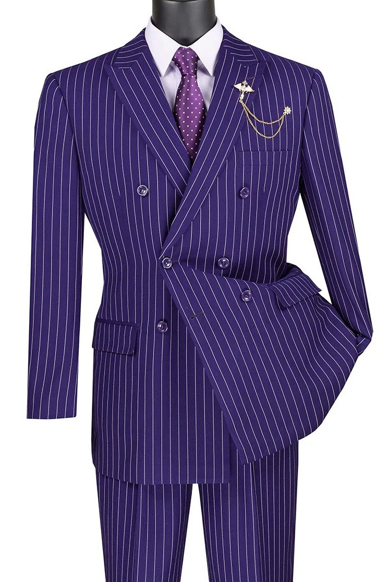 Vinci Purple Bold Pinstripe Double-Breasted Suit - Vavra's Menswear