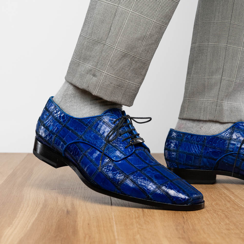 Marco di Milano Genuine Caiman Crocodile Patchwork Dress Tie Shoe - Electric  Blue - Vavra's Menswear