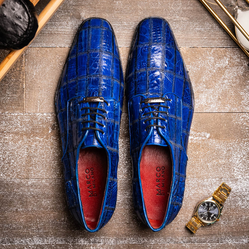 Marco di Milano Genuine Caiman Crocodile Patchwork Dress Tie Shoe - Electric Blue - Vavra's Menswear Marco di Milano Genuine Caiman Crocodile Patchwork Dress Tie Shoe - Electric Blue - Vavra's Menswear