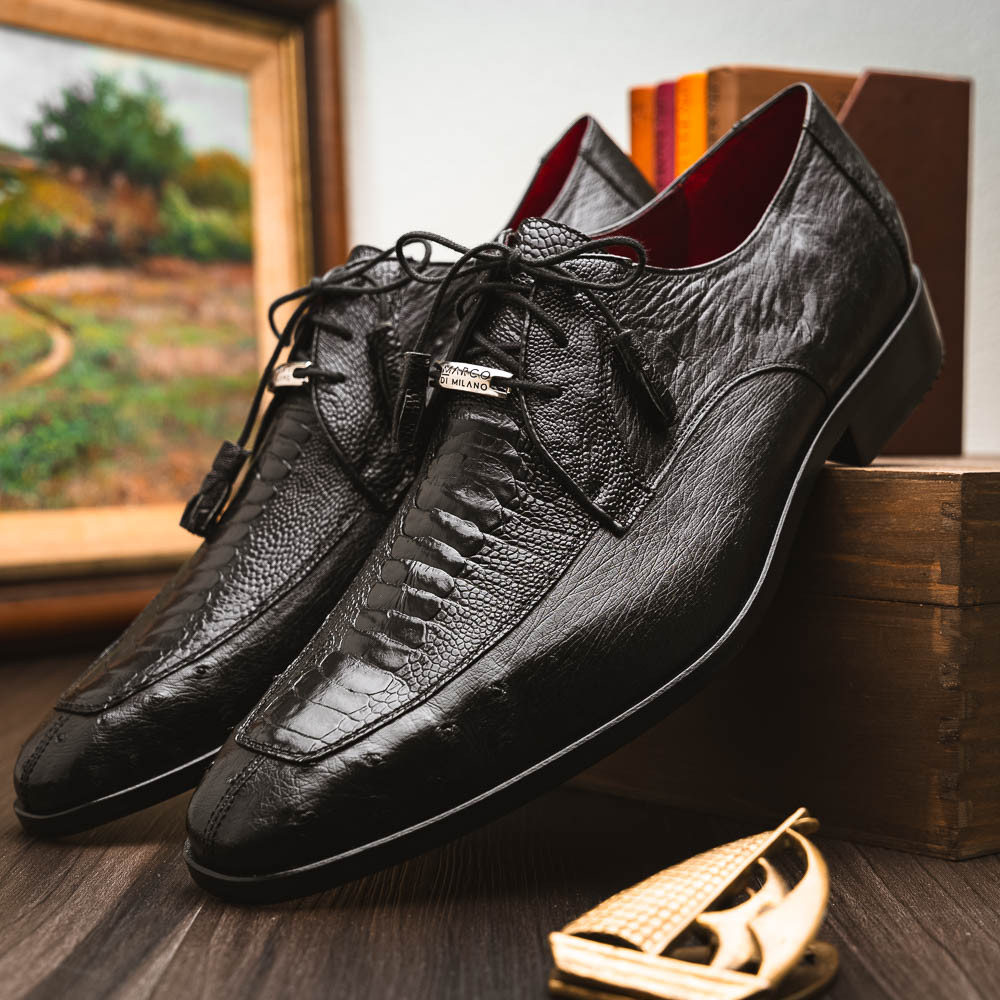 Marco di Milano Genuine Ostrich Leg Dress Tie Shoe - Black  display picture 3