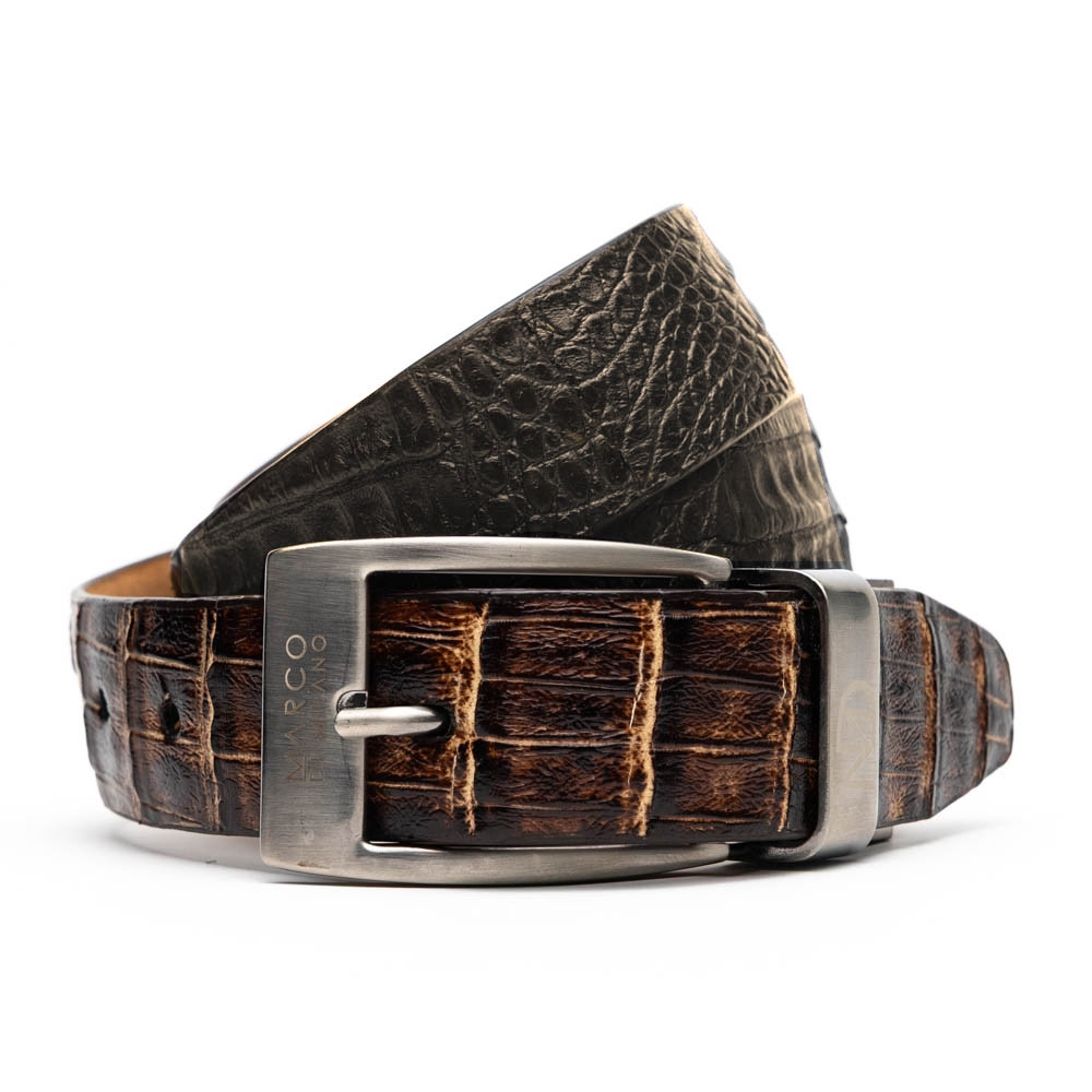 Marco di Milano Genuine Caiman Crocodile Two-Tone Dress Belt - Brown/Rustic  Brown - Vavra's Menswear
