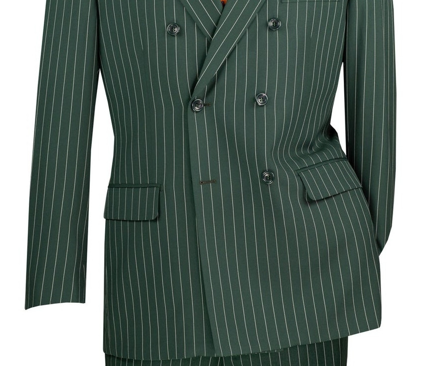 Vinci Hunter Green Bold Pinstripe Double-Breasted Suit - Vavra's