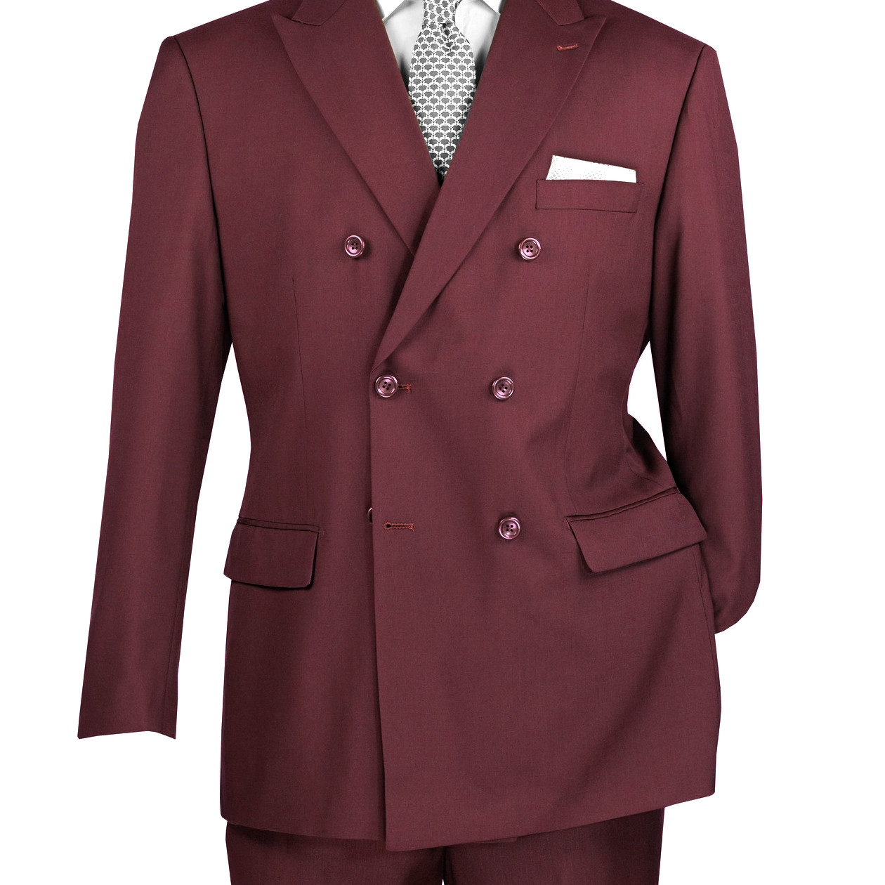 【わくさん】Rondine Burgundy Vinci Double-Breasted Suit with Hidden Adjustable Waist - Burgundy