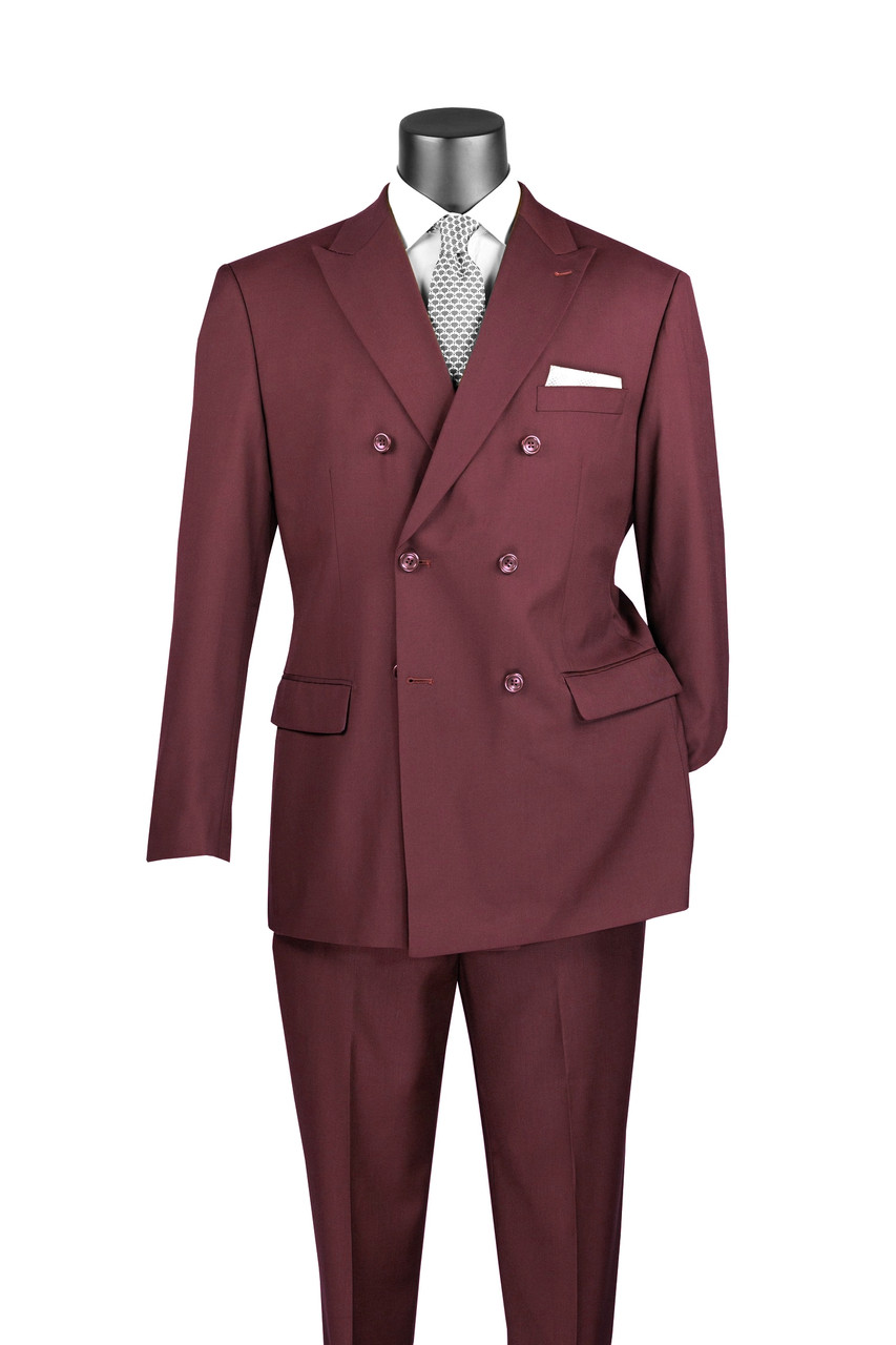 Vinci Double-Breasted Suit with Hidden Adjustable Waist - Burgundy