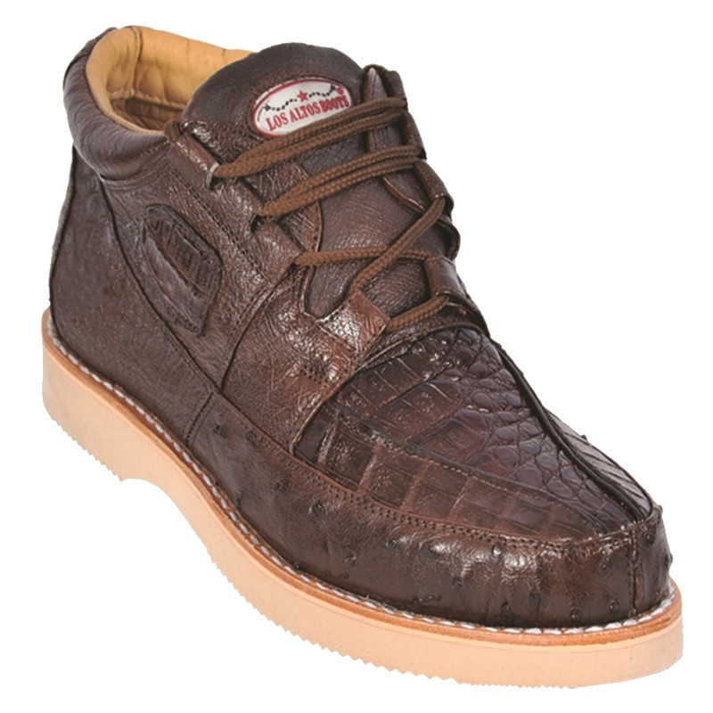 Los Altos Genuine Caiman & Ostrich Quill Casual Ankle Boot Brown Vavra's Menswear