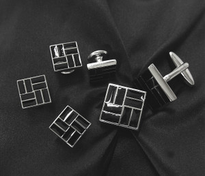 Black Grid Design Cufflinks & Formal Studs Black Grid Design Cufflinks & Formal Studs