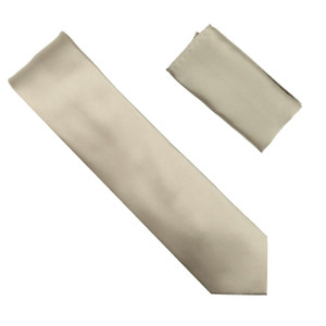 Antonia 100% Satin Silk Necktie with Pocket Square - Beige Antonia 100% Satin Silk Necktie with Pocket Square - Beige