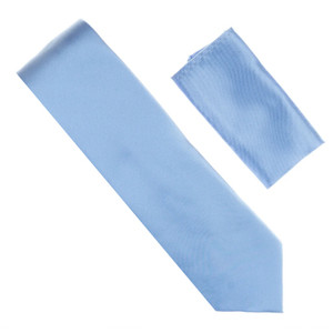 100% Satin Silk Necktie with Pocket Square - Sky Blue 100% Satin Silk Necktie with Pocket Square - Sky Blue