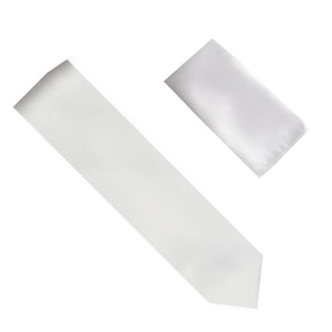 100% Satin Silk Necktie with Pocket Square - White 100% Satin Silk Necktie with Pocket Square - White