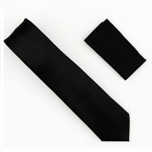 100% Satin Silk Necktie with Pocket Square - Black 100% Satin Silk Necktie with Pocket Square - Black