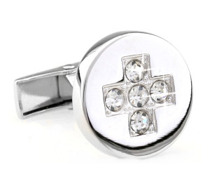 Round Clear Crystal Cross Center Cufflinks (V-CF-C6941C-S) Round Clear Crystal Cross Center Cufflinks (V-CF-C6941C-S)