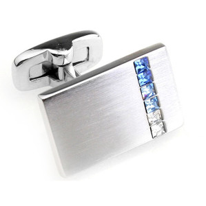 Brushed Silver with Blue Faceted Swarovski® Crystal Cufflinks (V-CF-C707BL) Brushed Silver with Blue Faceted Swarovski® Crystal Cufflinks (V-CF-C707BL)