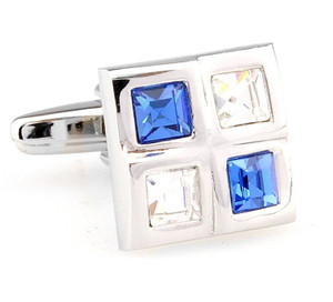 Four Square Blue & Diamond Crystals Cufflinks (V-CF-C61385BLW-S) Four Square Blue & Diamond Crystals Cufflinks (V-CF-C61385BLW-S)