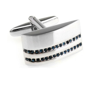 Silver Arch Shape with Blue Crystals Cufflinks (V-CF-C6143BL-S) Silver Arch Shape with Blue Crystals Cufflinks (V-CF-C6143BL-S)