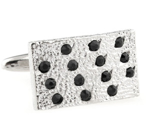 Black Crystal Hammered Silver Metal Cufflinks (V-CF-C40358B-S) Black Crystal Hammered Silver Metal Cufflinks (V-CF-C40358B-S)