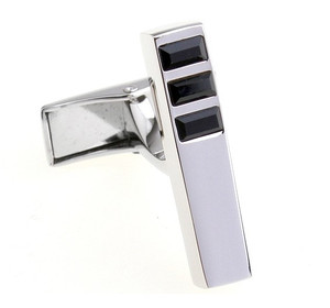 Silver Linear Design with Black Swarovski® Crystal Cufflinks (V-CF-C504B-S) Silver Linear Design with Black Swarovski® Crystal Cufflinks (V-CF-C504B-S)