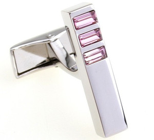 Silver Linear Design with Pink Swarovski® Crystal Cufflinks (V-CF-C504P-S) Silver Linear Design with Pink Swarovski® Crystal Cufflinks (V-CF-C504P-S)